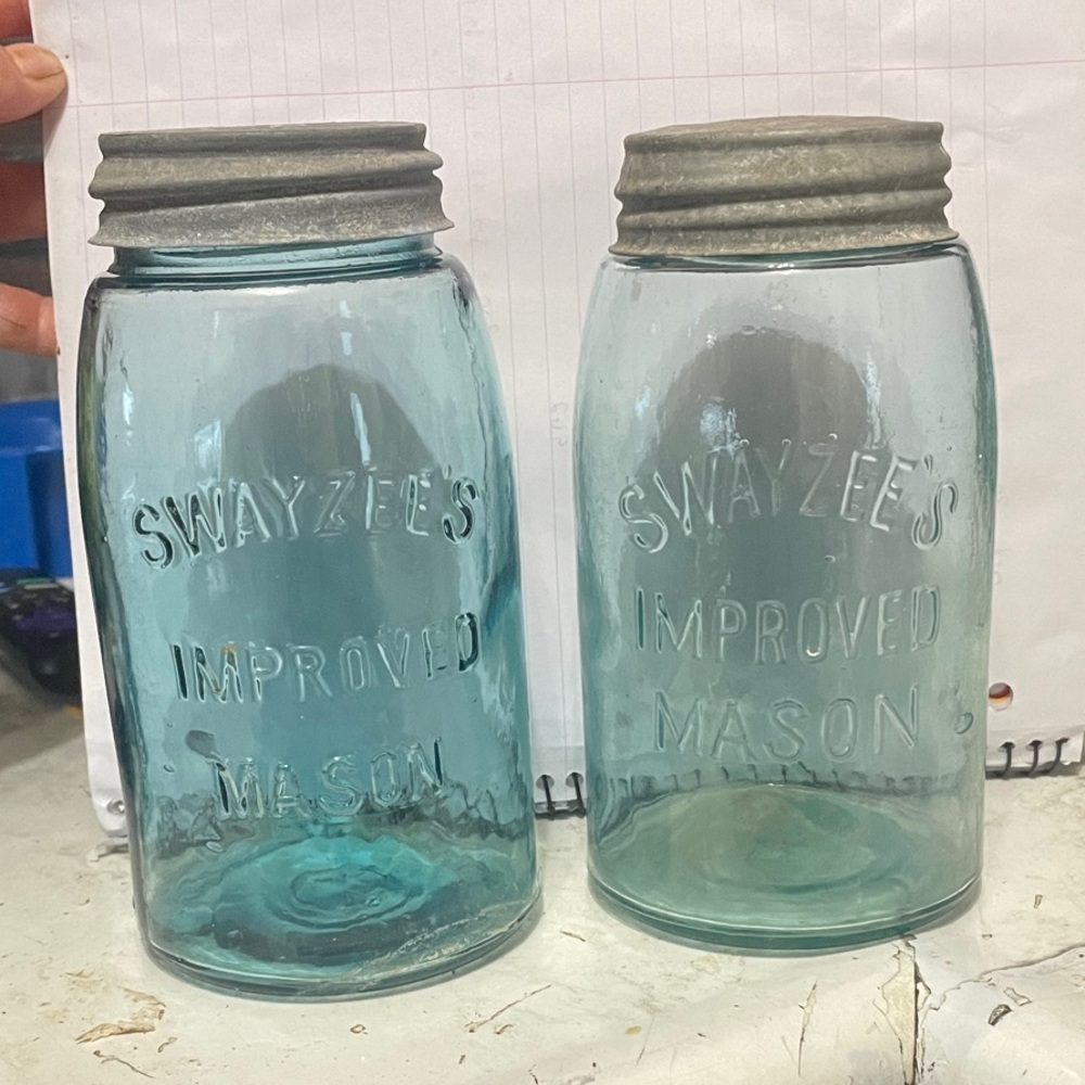 Improved Mason Blue Glass Jars